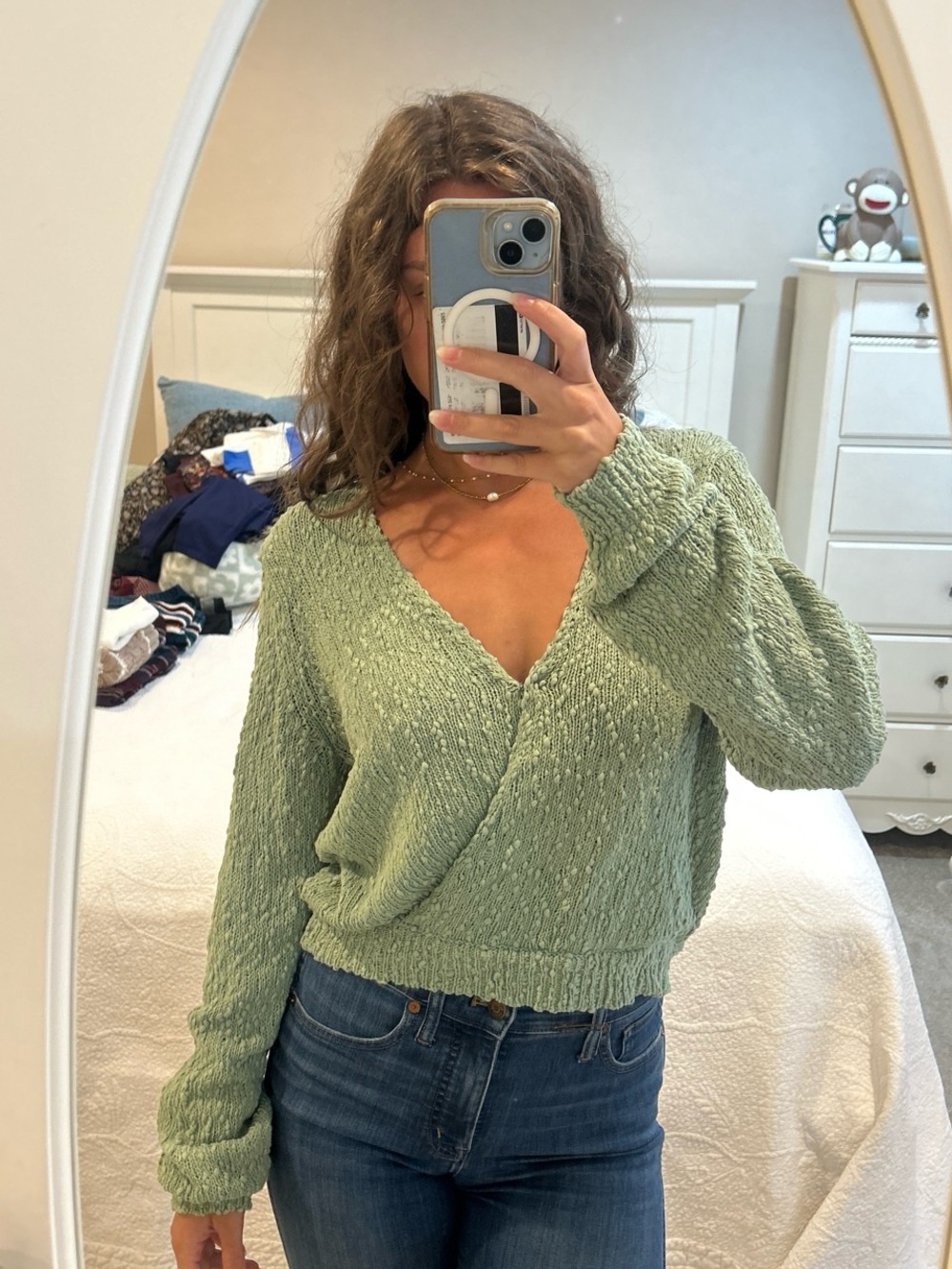 O’Neill Soft Knit V-Neck Cropped Sweater - Sage Green